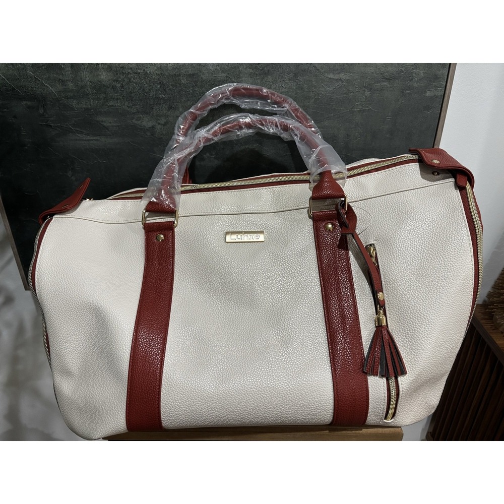Luhxe Travel Bag White Red Convertible Garment Duffle Weekender Carry On